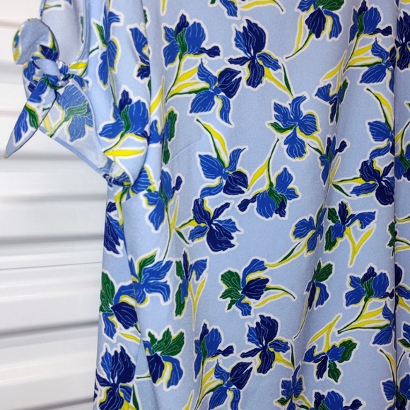 Banana Republic Print Split Shift Dress Iris Floral Design Tie-Sleeve Blue Sz L - Picture 4 of 6
